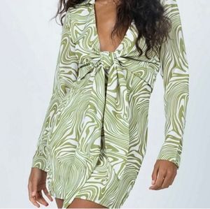 Green Swirl Retro Wrap Dress
